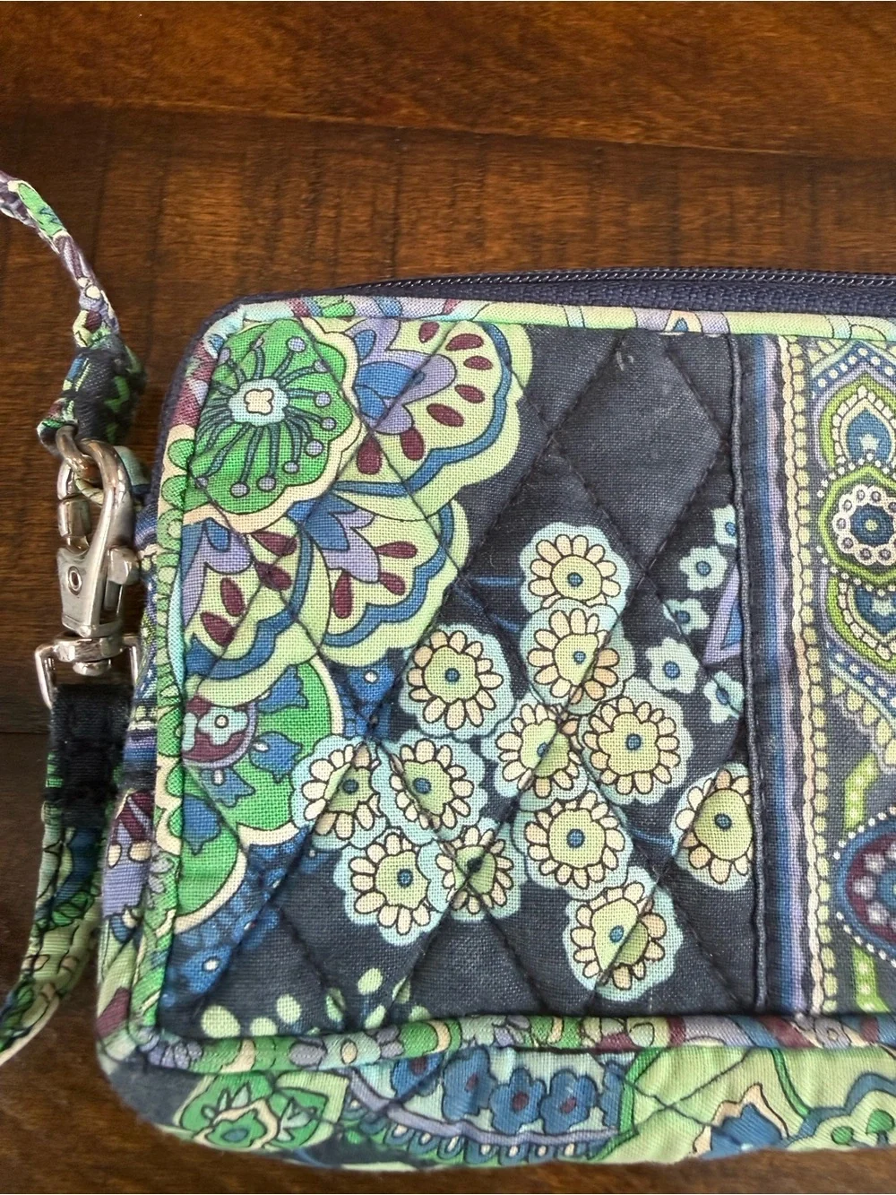 Vera Bradley Blue and Green Paisley Quilted Wristlet